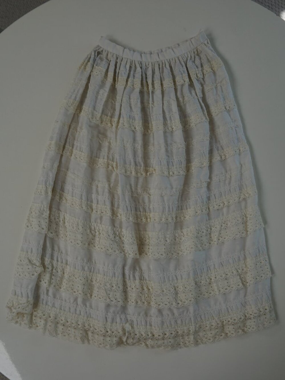Vintage French White Cream Lace Tiered Maxi Skirt 24